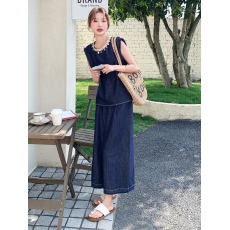 批发波西米亚小香风<b class='q'>牛仔</b>背心阔腿裤套装两件套女夏装搭配一整套设计感