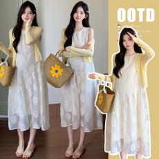 批发<b class='q'>实拍</b>新款夏装<b class='q'>孕妇</b><b class='q'>提花</b>蕾丝花边网纱连衣裙+防晒外套套装