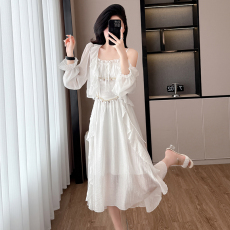 批发甜美小众仙女设计感系绳亮片吊带<b class='q'>连衣裙</b>花边开衫两件套春