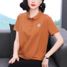 批发实拍实价2026夏季新款<b class='q'>时尚</b>气质宽松遮肚中年妈妈翻领纯棉polo衫女