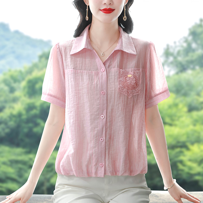 RY667# 夏装新款精致漂亮雪纺衫短袖上衣女装百搭时尚修身小衫