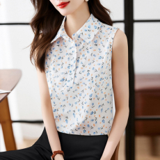 批发实拍洋气夏季花色坎肩透气背心<b class='q'>女</b>外穿衬衫无袖雪纺打底衫内搭上衣