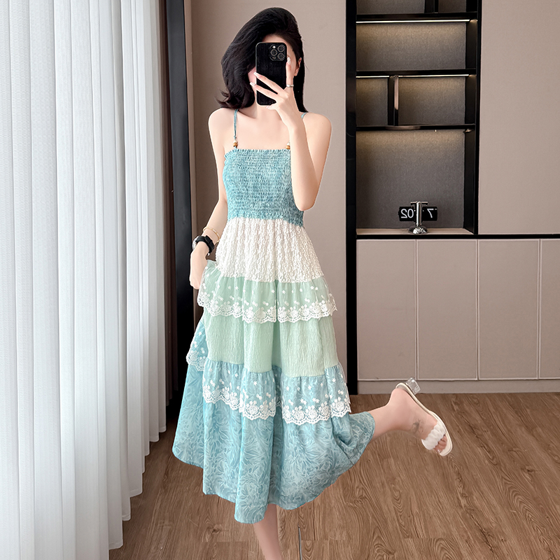 치마 아이들 여름 달콤함 전원 센 부서 해변가 휴가 바람 패치워크 슬립 드레스