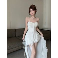 批发辣妹网纱<b class='q'>流苏</b>拼接黑色吊带<b class='q'>连衣裙</b>夏季新款性感低胸紧身荷叶边短裙