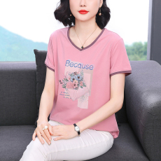 批发实拍实价2026年夏季新款时尚气质中年<b class='q'>妈妈</b>重工艺印花刺绣纯棉T恤