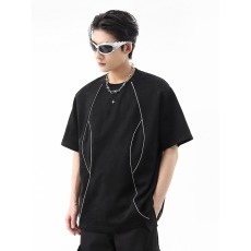 批发美式高街鹿皮绒反光t恤男夏季圆领口潮牌短袖cleanfit高级感衣服