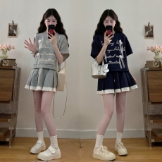 批发实拍现 2026新款大码女装 夏装 纯棉印花上衣半身裙套装