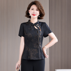 批发2025夏季国风新款中年妈妈装改良<b class='q'>旗袍</b>复古<b class='q'>时尚</b>冰丝修身刺绣上衣