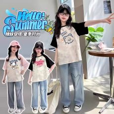 女童t扎染短袖纯棉T恤夏季2025新款洋气儿童时髦半袖中大童上衣潮