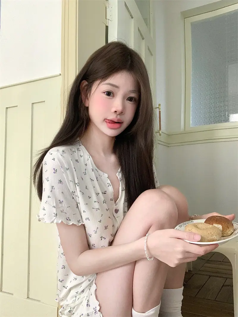 한국 스타일 소프트 브라 패드 홈웨어 세트 상세 이미지 2