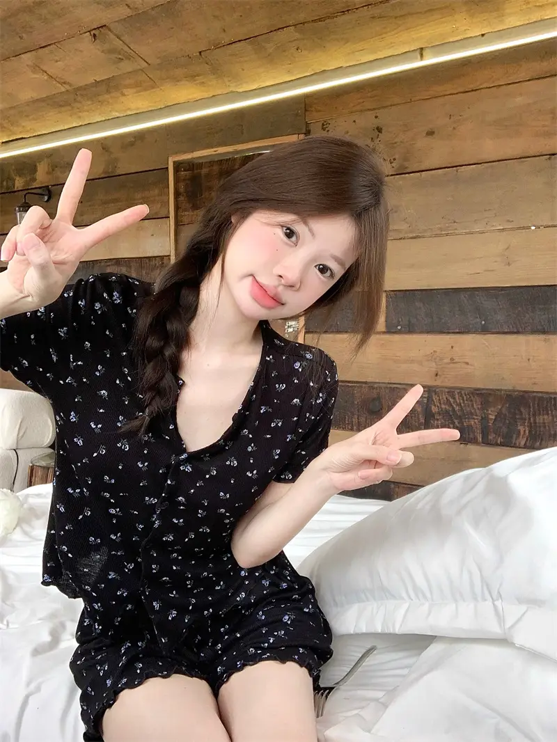 한국 스타일 소프트 브라 패드 홈웨어 세트 상세 이미지 5
