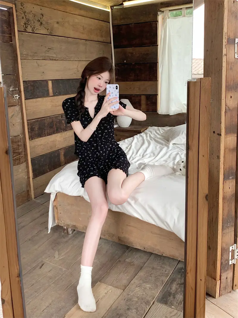 한국 스타일 소프트 브라 패드 홈웨어 세트 상세 이미지 7