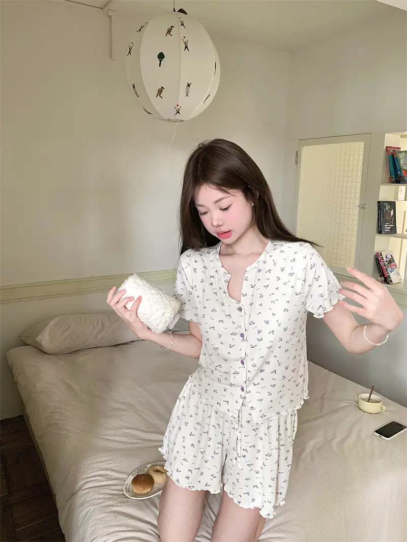한국 스타일 소프트 브라 패드 홈웨어 세트 상세 이미지 14