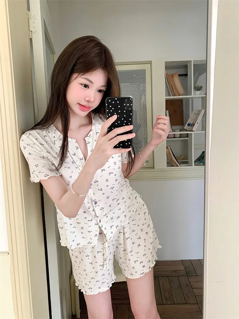 한국 스타일 소프트 브라 패드 홈웨어 세트 상세 이미지 15