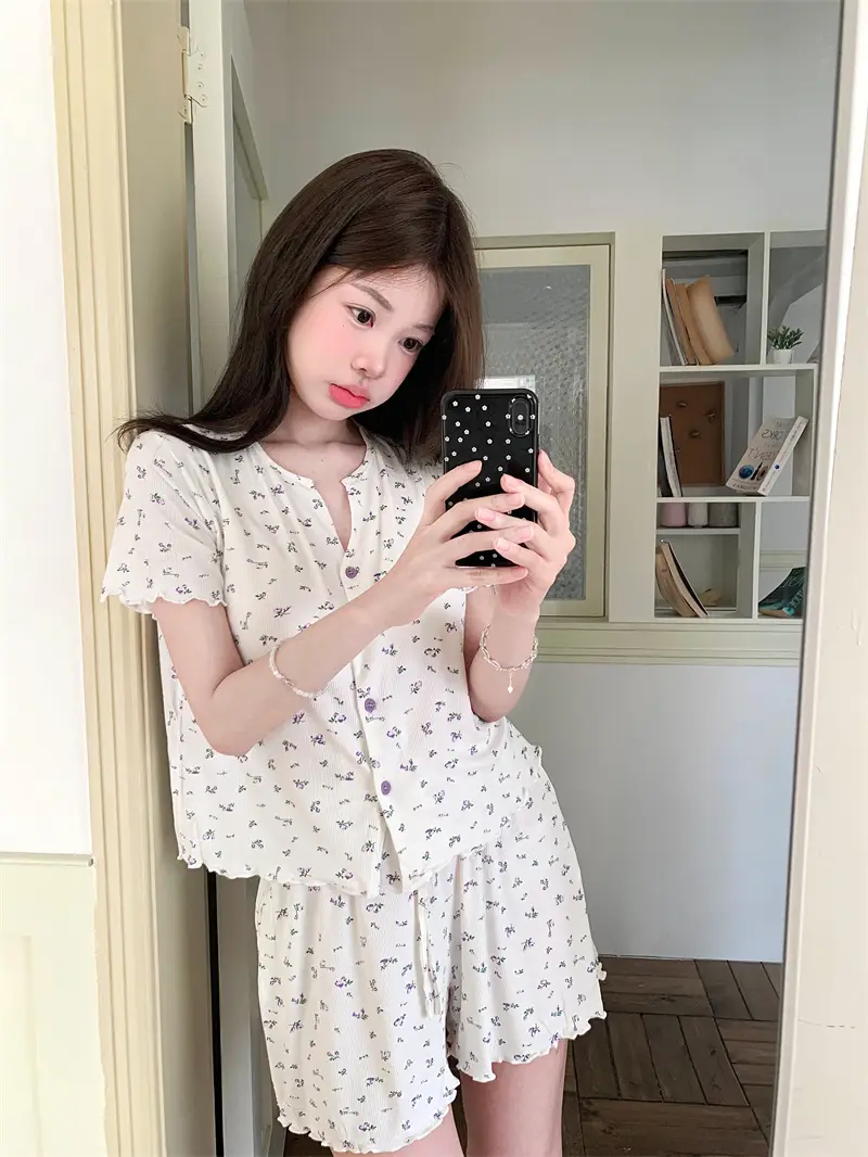 한국 스타일 소프트 브라 패드 홈웨어 세트 상세 이미지 18