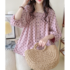 批发夏装新款大码女装韩版v领灯笼袖a字甜美波点娃娃衫<b class='q'>衬衫</b>M 4XL200斤