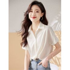 批发法式缎面垂感白<b class='q'>衬衫</b>女夏季新款设计感小众高级通勤职业<b class='q'>OL</b>气质<b class='q'>衬衣</b>