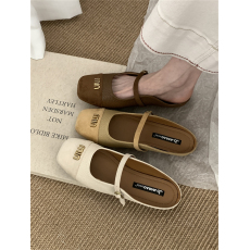 批发复古小香风包头半拖鞋女春季外穿新款法式温柔仙女平底玛丽珍单鞋