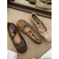 批发法式软底奶奶鞋2025春夏季玛丽珍鞋小香风拼色圆头平底软皮单鞋女