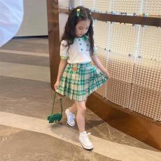 批发女童jk学院风百褶裙套装夏季2026新款儿童装小女孩洋气格子两件套