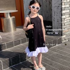 批发女童2026钉珠小香风吊带裙夏装新款<b class='q'>儿童</b>女孩荷叶边连衣裙中大童裙