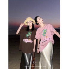 批发21支纯棉210克100%棉环椰游印花<b class='q'>短袖</b><b class='q'>t</b><b class='q'>恤</b>女