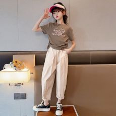 批发女<b class='q'>童</b><b class='q'>夏季</b><b class='q'>套</b>装2026新款洋气时髦休闲字母爱心短袖长裤中大<b class='q'>童</b>两件套