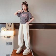 批发女<b class='q'>童</b><b class='q'>重工</b>珍珠<b class='q'>短</b>袖套装2026夏款儿<b class='q'>童</b>设计感抽绳休闲束脚裤两件套潮