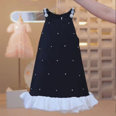 女童小香风连衣裙夏装2026新款儿童小女孩重工荷叶边钉珠吊带裙子