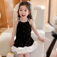 原创童装女童钉珠小香风吊带裙夏装新款儿童女孩重工荷叶边连衣裙