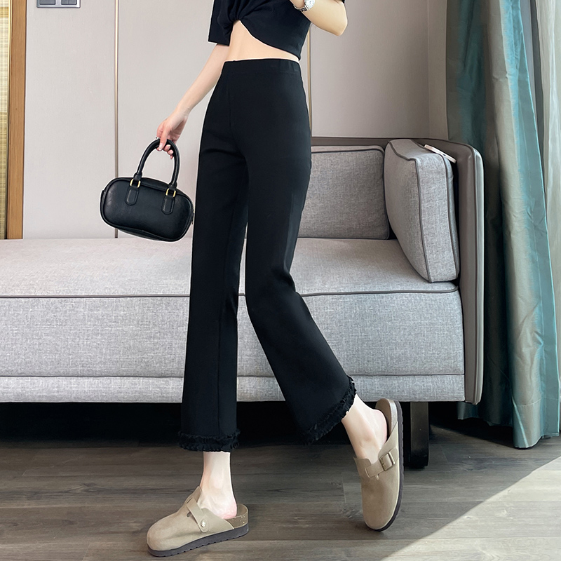 실제 촬영 2025 새로운 와일드 레이스 나인 바지 봄과 여름 새로운 여자 탄력성 블랙 마이크로 여가 슬림 바지