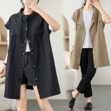 批发欧洲站夏季新款时尚连帽休闲百搭防晒中长款马甲无袖外套女