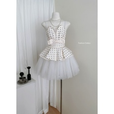 批发PUFFFOREVER“月光舞会”波点拼接网纱公主芭蕾风蓬蓬连衣<b class='q'>裙</b>女