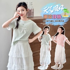 批发<b class='q'>女童</b><b class='q'>套装</b>夏季2026新款中大童公主裙甜美洋气<b class='q'>短袖</b>半身裙女孩两件套