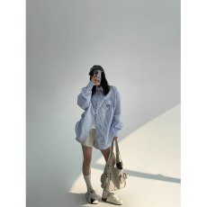 批发美式休闲oversize拼接徽章刺绣条纹<b class='q'>长袖</b><b class='q'>衬衫</b>男女复古<b class='q'>衬衣</b>外套<b class='q'>男士</b>