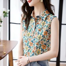 批发实拍洋气夏季小碎花坎肩背心<b class='q'>女</b>外穿衬衫无袖雪纺打底衫内搭上衣