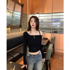 批发德绒面料 抖音天猫质量设计感<b class='q'>露肩</b>春秋修身显瘦外穿打底长袖上衣