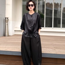 批发夏天进口醋酸提花宽松显瘦上衣<b class='q'>小脚裤</b>哈伦裤优雅气质套装女