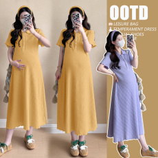 实拍 ~孕妇夏季新品法式针织百搭简约舒适薄款连衣裙子