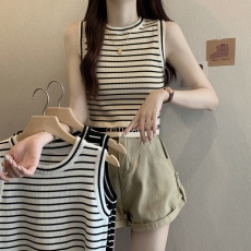 批发复古条纹背心吊带女2026夏新款辣妹修身显瘦短款针织无袖外穿上衣