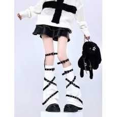 批发y2k重工爱心金属皮扣纯色<b class='q'>腿</b>套暗黑朋克<b class='q'>腿</b>环交叉过膝袜套显瘦亚比