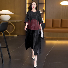 批发实拍2026夏季新款时尚拼接上衣大码复古高端宽松阔腿<b class='q'>裤</b><b class='q'>气质</b>两件套