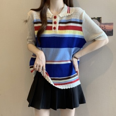 批发实拍~大码胖mm夏新款<b class='q'>针织衫</b>百搭条纹宽松显瘦时尚休闲减龄上衣