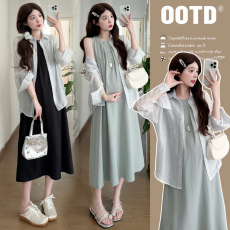 批发实拍2026新款夏装套装<b class='q'>韩版</b>时尚宽松防晒<b class='q'>开衫</b>+背心连衣裙两件套