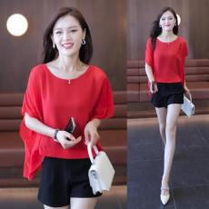 批发夏季<b class='q'>雪纺</b><b class='q'>衫</b>女短袖减龄洋气小衫宽松慵懒风<b class='q'>蝙蝠衫</b>上衣