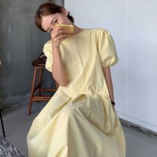 批发已出货<b class='q'>韩国</b>chic夏季大码东大门新款小众简约纯色宽松长款<b class='q'>连衣裙</b>女