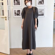 批发已出货 <b class='q'>韩国</b>chic夏季大码新款休闲小众简约纯色宽松长款<b class='q'>连衣裙</b>女