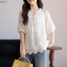 批发限价+12+小视频 短袖女2026年夏季新款休闲下摆花边刺绣文艺女装
