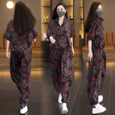 批发实拍2026年洋气大码女装套装胖MM印花时尚宽松显瘦<b class='q'>哈伦裤</b>两件套