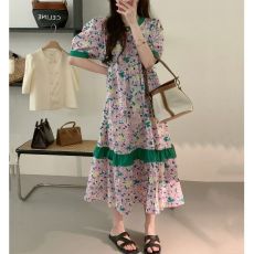 批发已出货 韩国东大门夏季女装新款百搭个性撞色设计碎花<b class='q'>连衣裙</b>女潮